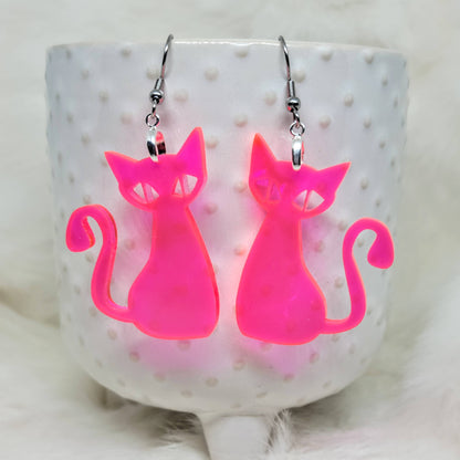 Acrylic Cat Earrings Pink Cat Laser Cut Earrings