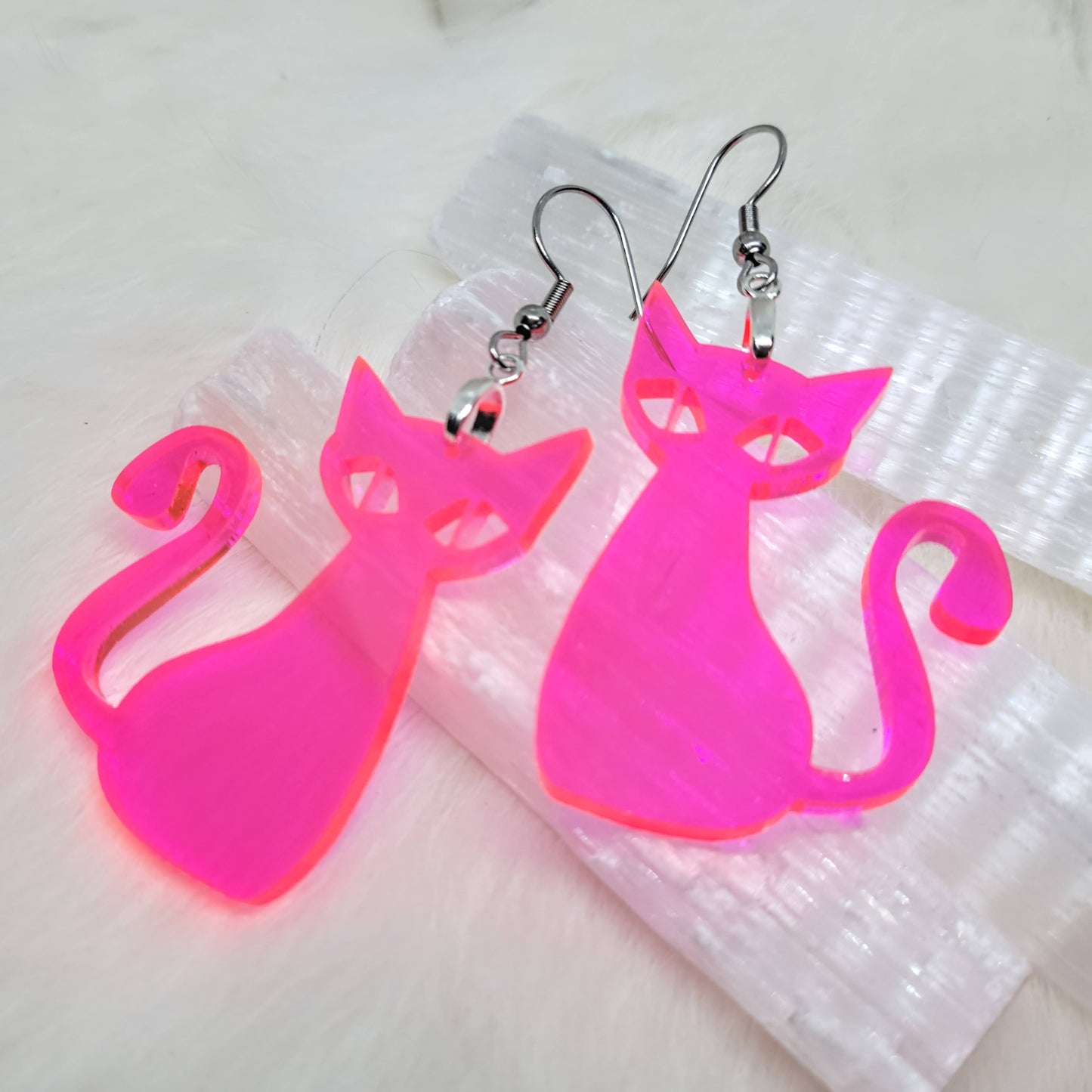 Acrylic Cat Earrings Pink Cat Laser Cut Earrings