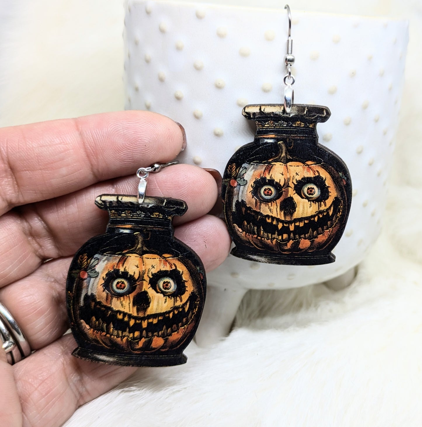 Creepy Pumpkin Jar Earrings