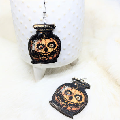 Creepy Pumpkin Jar Earrings