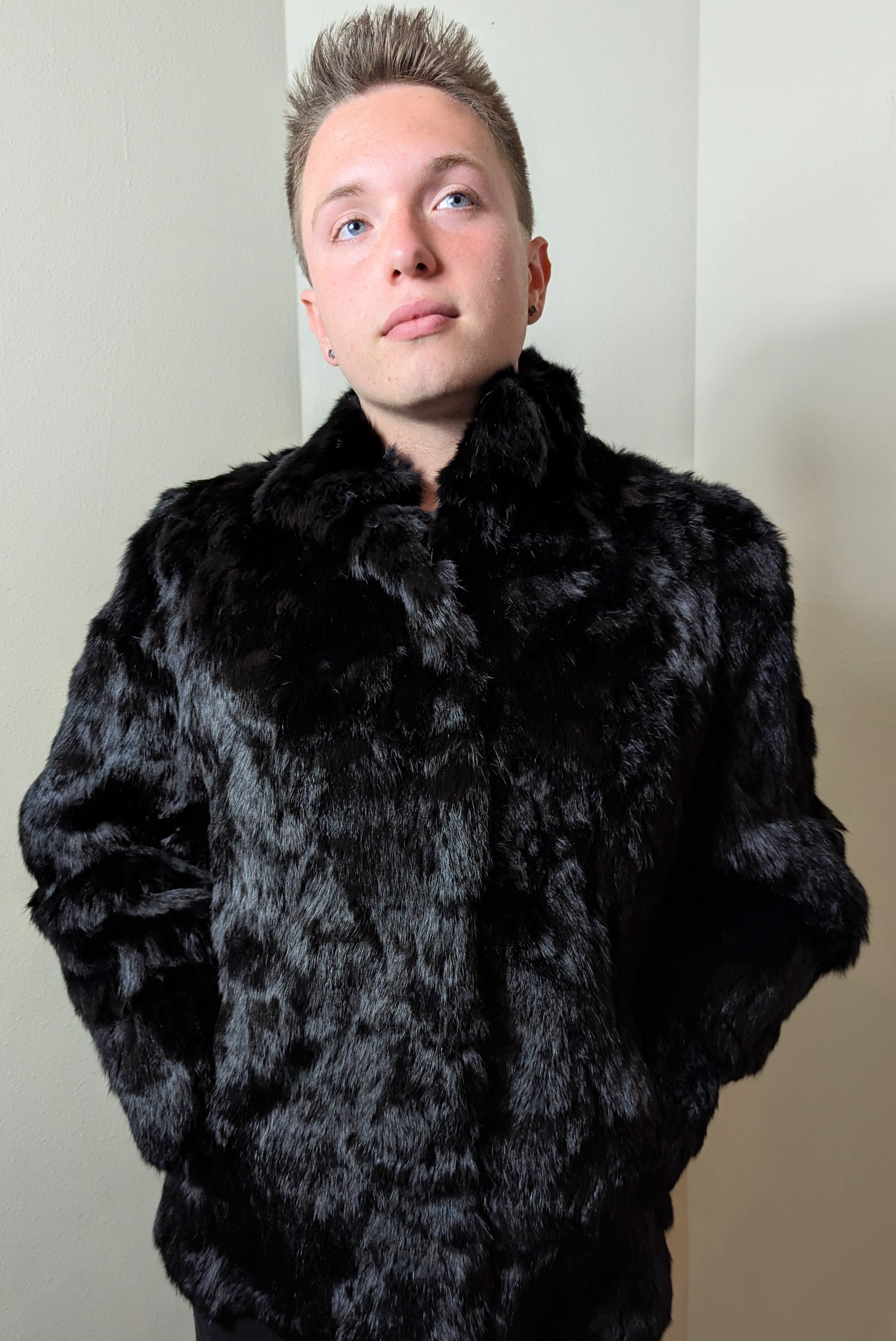 Somerset Furs store 100% Rabbit Fur Coat 80s Vintage Made in Hong Kong Black Medium