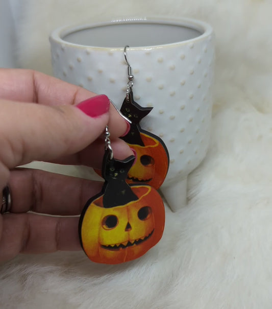 Pumpkin Cat Earrings Double Sided