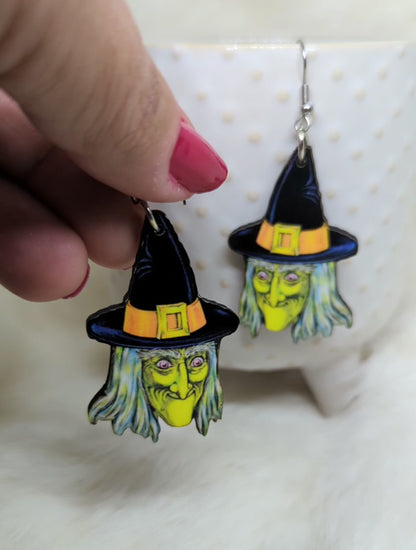 Green Witch Earrings Double Sided