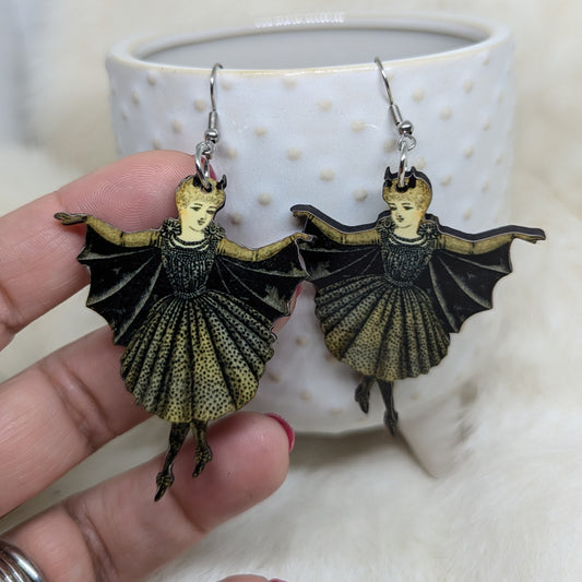 Creepy Batgirl Earrings Double Sided