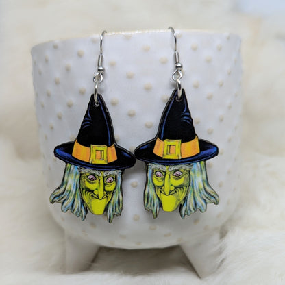 Green Witch Earrings Double Sided