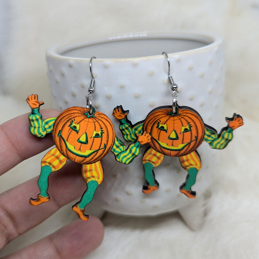 Dancing Pumpkin Earrings Double Sided