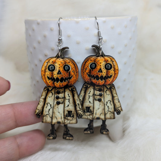 Pumpkin Head Doll Earrings Double Sided